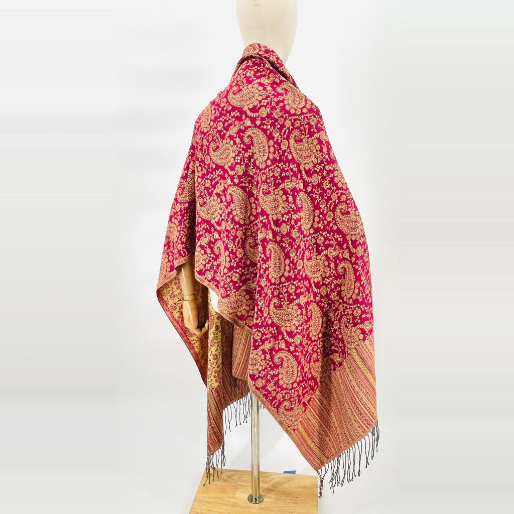 Pashmina Pink Yellow Paisley Turkish Woven Fringe Oversized Shawl Wrap