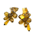 Vintage 80s Amber Lucite Massive Cluster Cascade Statement Clip On Earrings