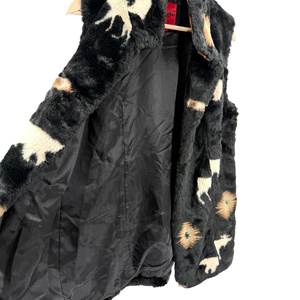 Vintage Y2K Black Mountain Black Faux Fur Southwest Wildlife Vest