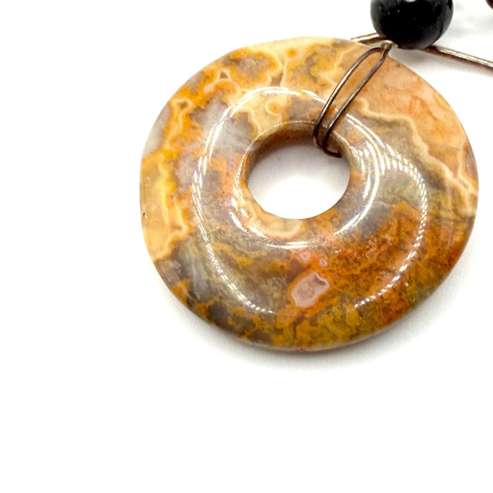 Vintage Y2K Crazy Lace Agate Sterling Silver Boho Donut Drop Earrings