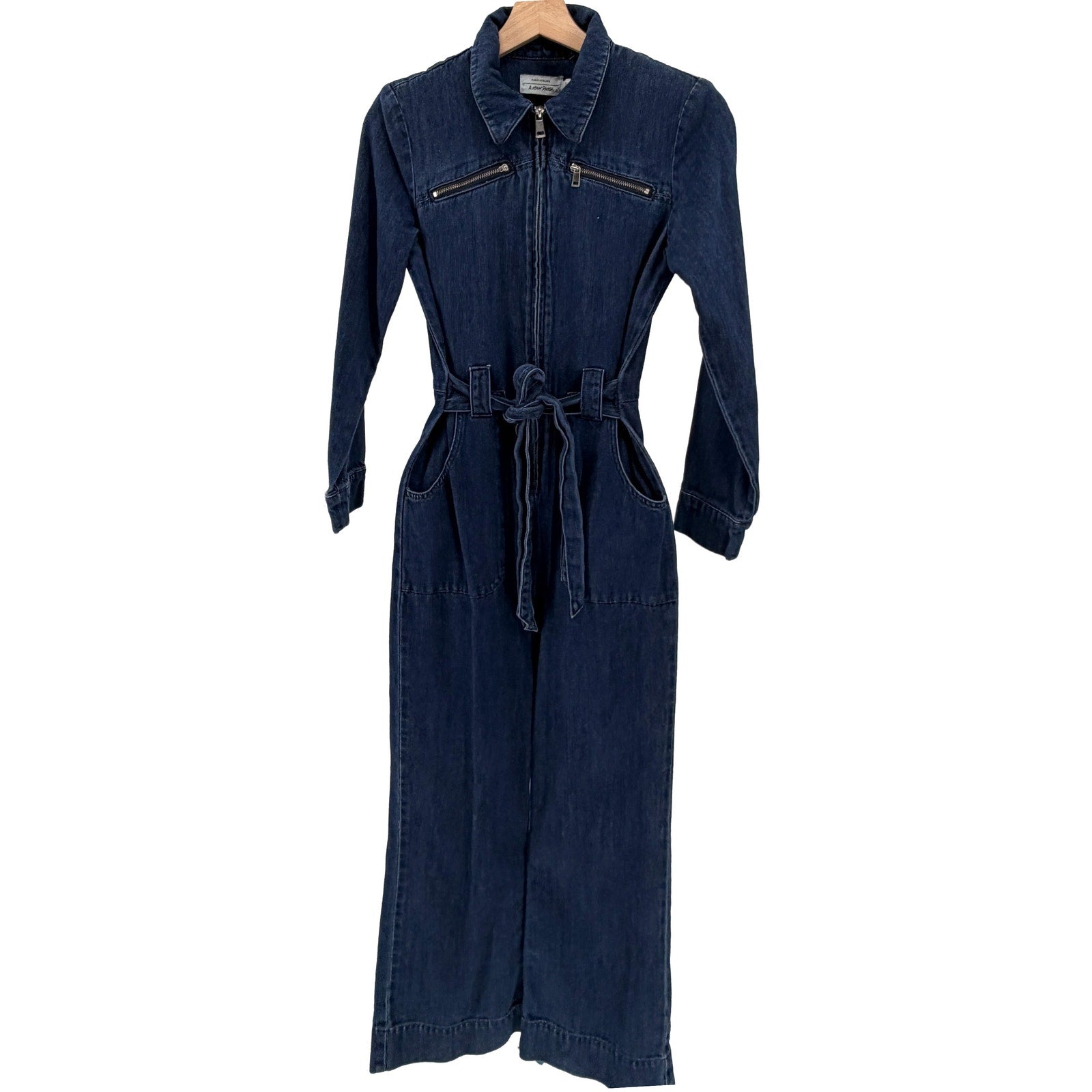 & Other Stories Dark Blue 100% Cotton Utility Tie Waist Boiler Suit
