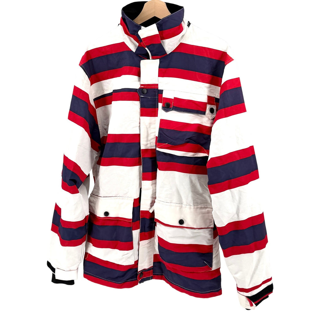 Vintage Y2K Iceburg Nautical Red White Blue Striped Ski Windbreaker Jacket
