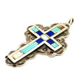 Vintage Signed Zuni Blue Sterling Silver Lapis Turquoise Inlay Cross Pendant