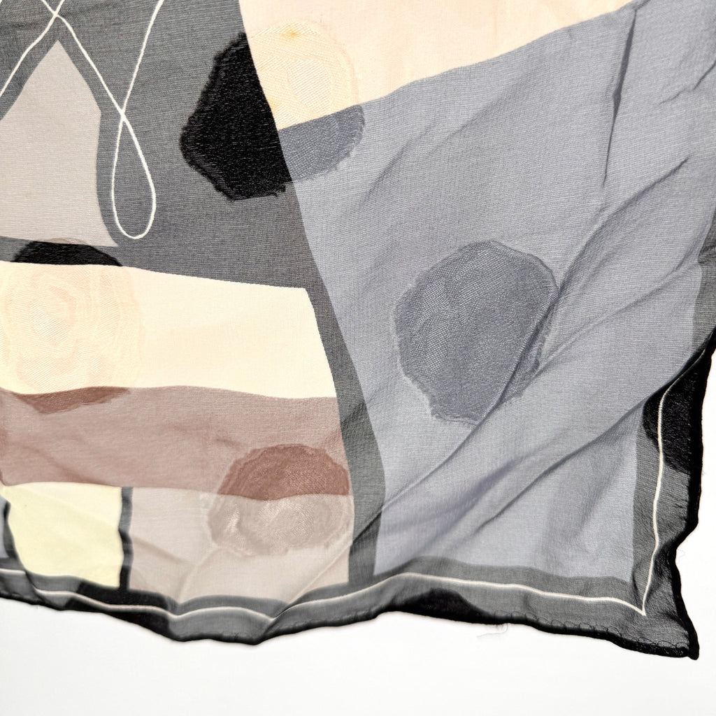 Vintage 90s Hiroko Kapp Black & Beige Abstract Geometric 100% Silk Scarf