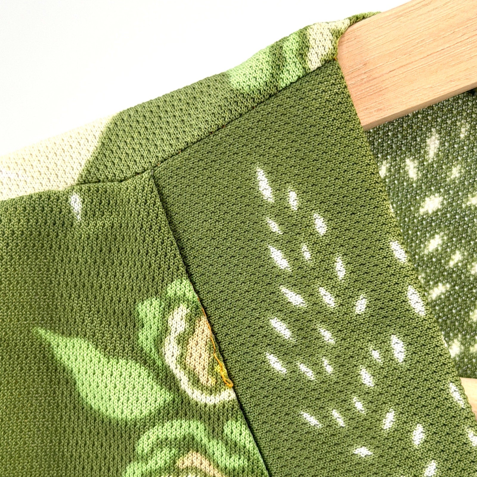 Vintage 70s Handmade Green Funky Leaf Print V-Neck Patio Midi Dress