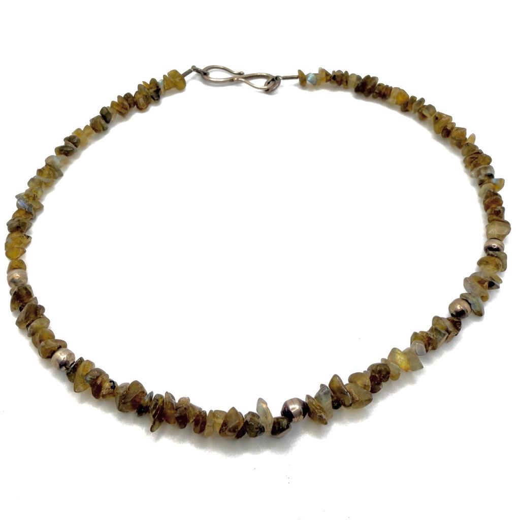 Vintage 90s Iridescent Labradorite Sterling Silver Boho S Hook Chip Necklace
