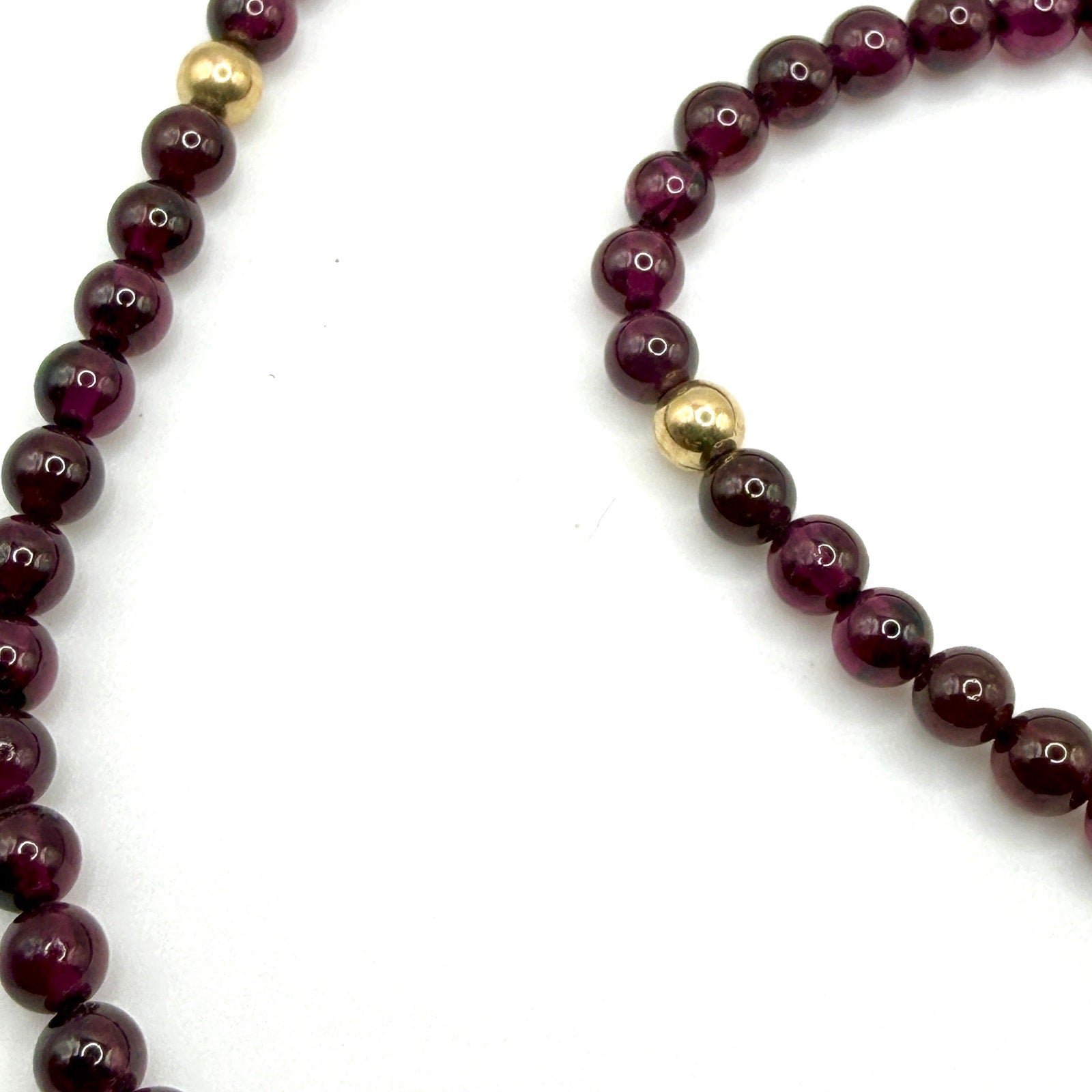 Vintage 90s Deep Red Genuine Garnet Beaded Gold Accent Spacer Strand Necklace