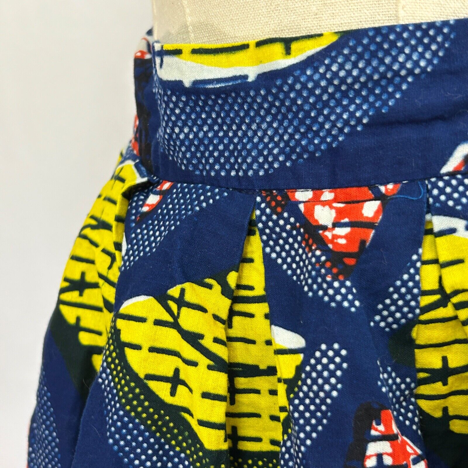 Handmade Nigeria Ankara Wax Print Blue Yellow 100% Cotton Geometric Mini Skirt
