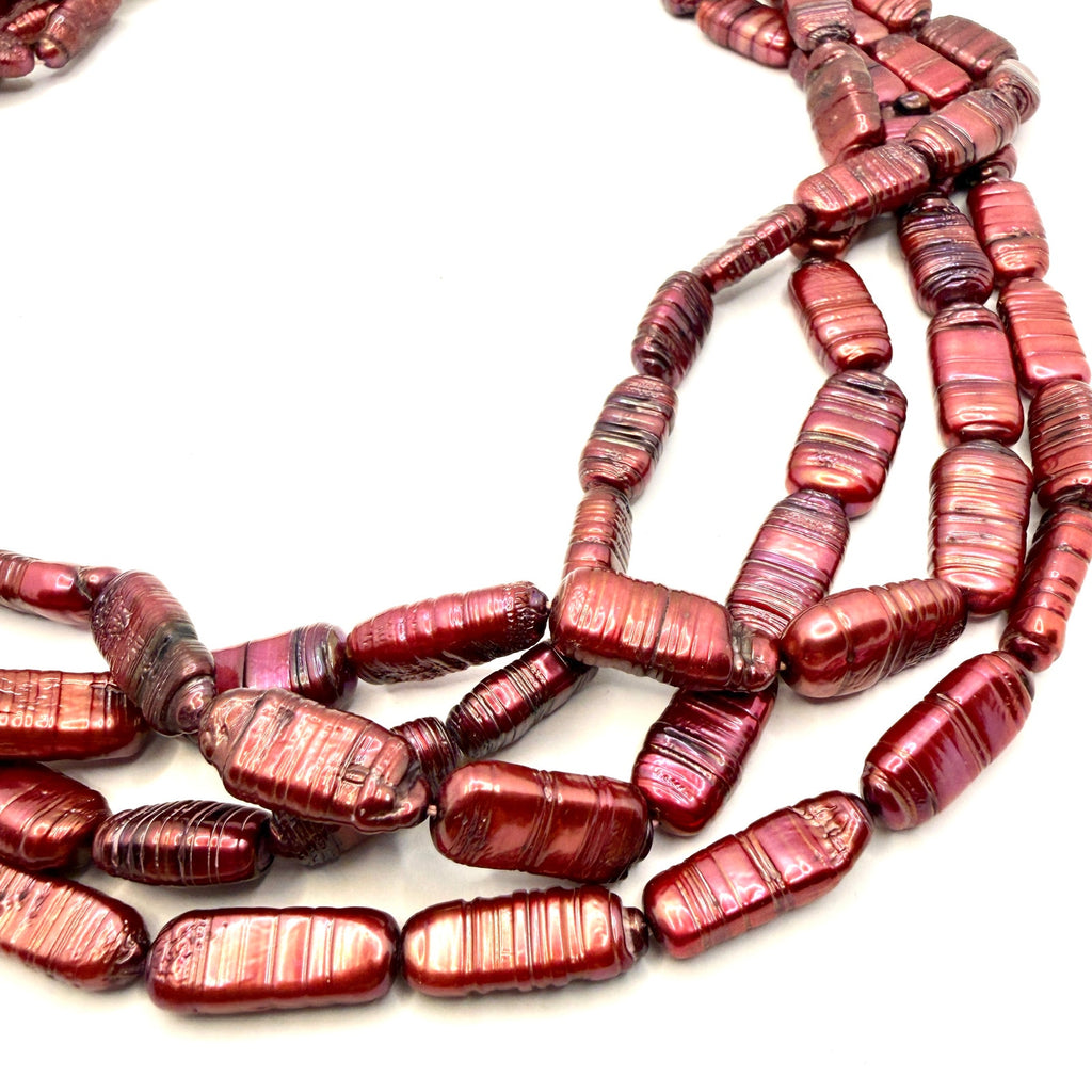 Vintage 90s Stamped Sterling Silver Red Pearl Multi Strand Necklace