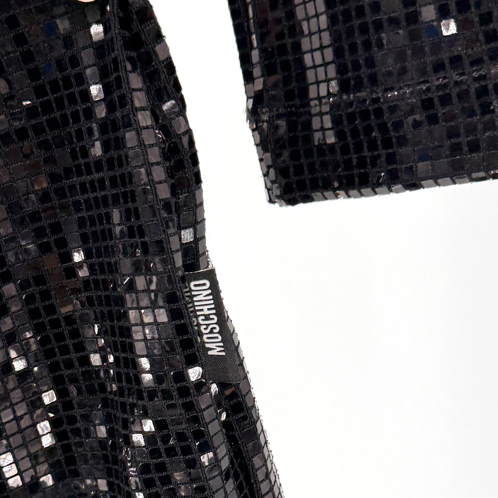 Love Moschino Black Square Sequin Mini Dress Shoulder Pad Stretch Party Shift