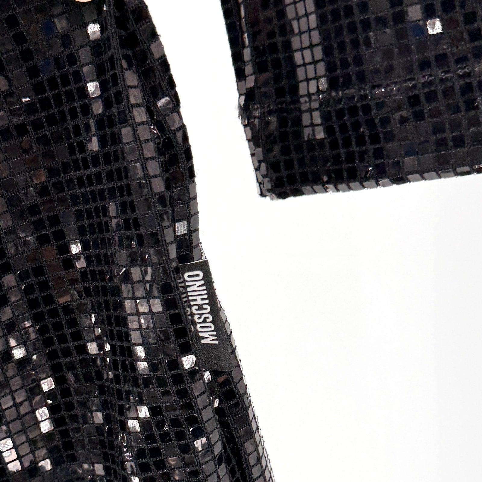 Love Moschino Black Square Sequin Mini Dress Shoulder Pad Stretch Party Shift