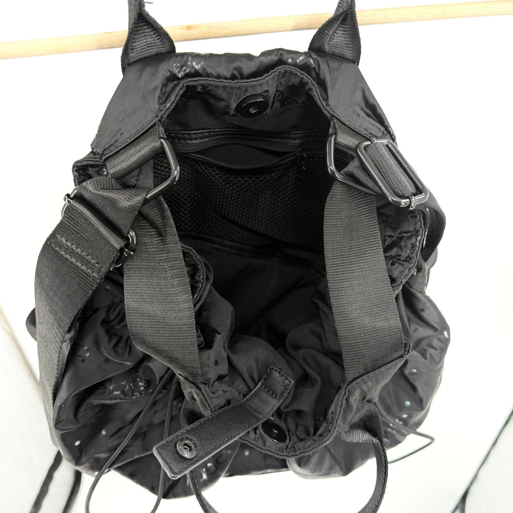 Vintage Y2K Bebe Sport Black Satin Logo Print Bungee Backpack