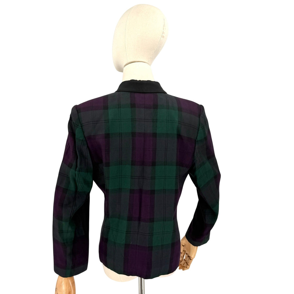 Vintage 90s Le Suit Petite Forest Green Purple Tartan Plaid Blazer Jacket