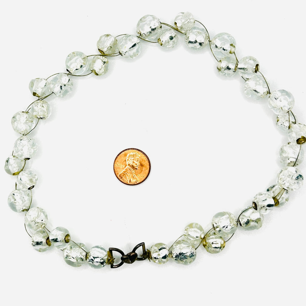 Vintage Heart Clasp Faceted Clear Glass Beaded Romantic Statement Necklace