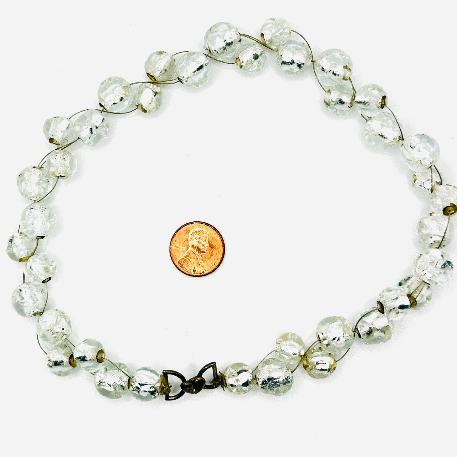 Vintage Heart Clasp Faceted Clear Glass Beaded Romantic Statement Necklace