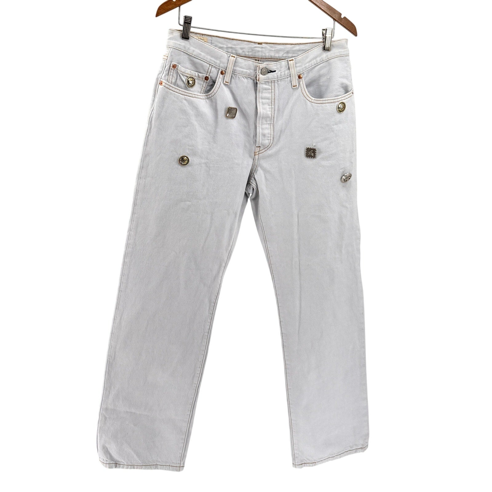 Levi's Light Wash Custom Western Concho Studded 501 '90s Jeans Pants