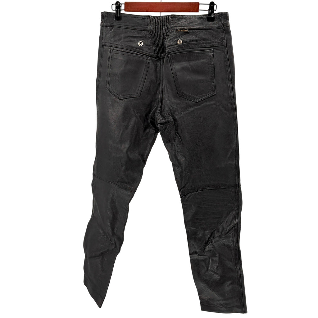 Vintage 80s Blue Bird Black Genuine Leather Motorcycle Pants