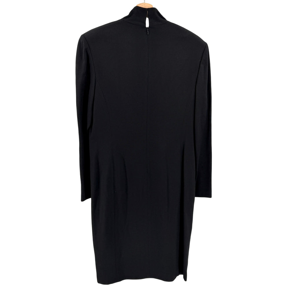 Vintage 90s Linda Allard Ellen Tracy Black 100% Wool Mock Neck Midi Dress
