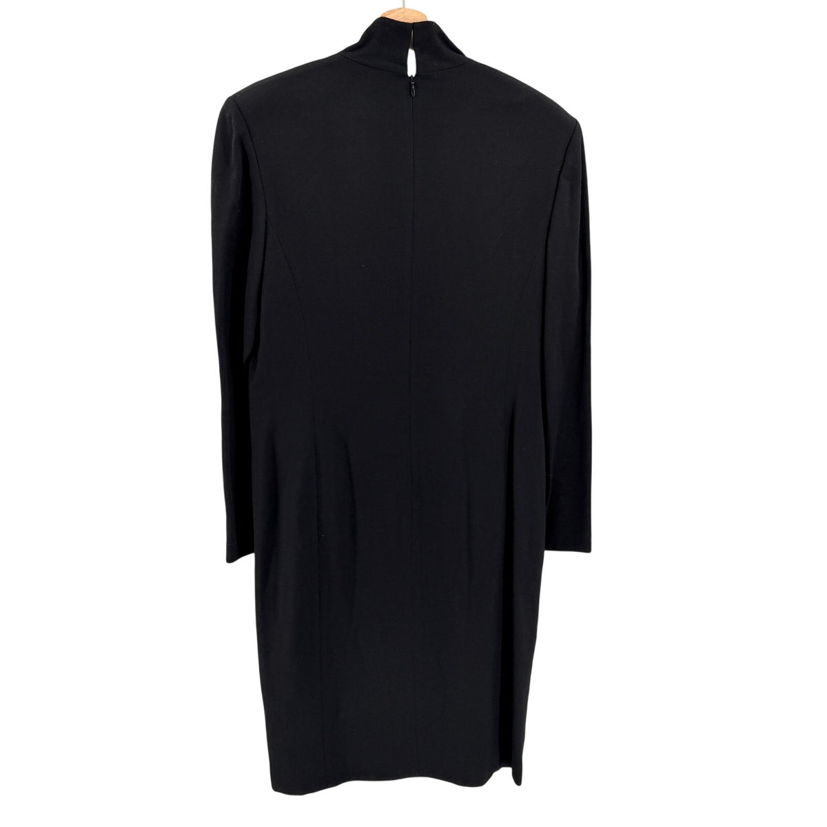 Vintage 90s Linda Allard Ellen Tracy Black 100% Wool Mock Neck Midi Dress