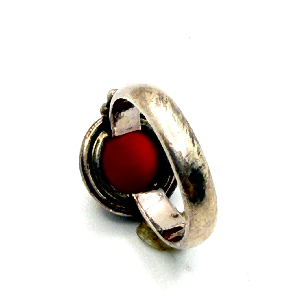 Vintage 90s Sterling Silver Stamped Red Carnelian Cabochon Solitaire Ring