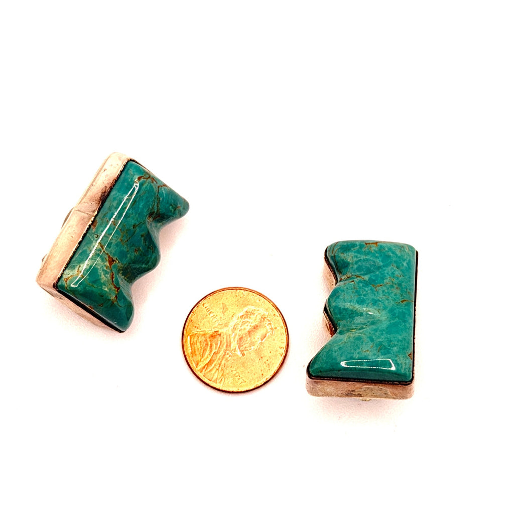 Vintage 90s Stamped Silver Creations Troutman Sterling Turquoise Clip Earrings