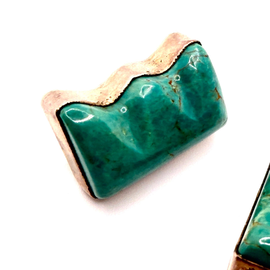 Vintage 90s Stamped Silver Creations Troutman Sterling Turquoise Clip Earrings