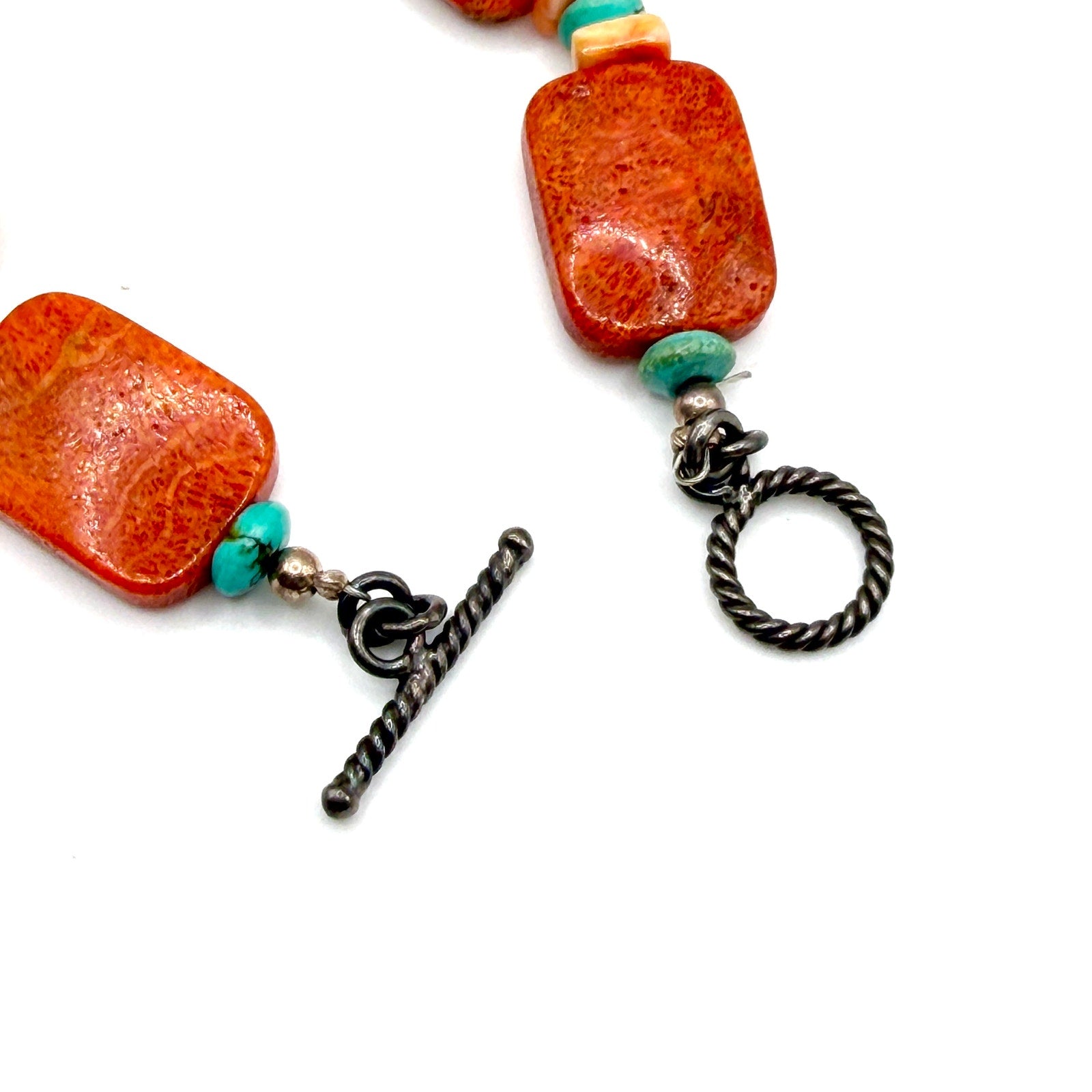 Vintage 90s Orange Coral Turquoise Southwestern Toggle Bracelet