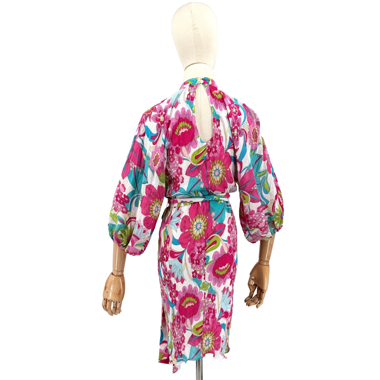 Trina Turk Pink Blue Floral Silk Blend Plissé Mini Dress