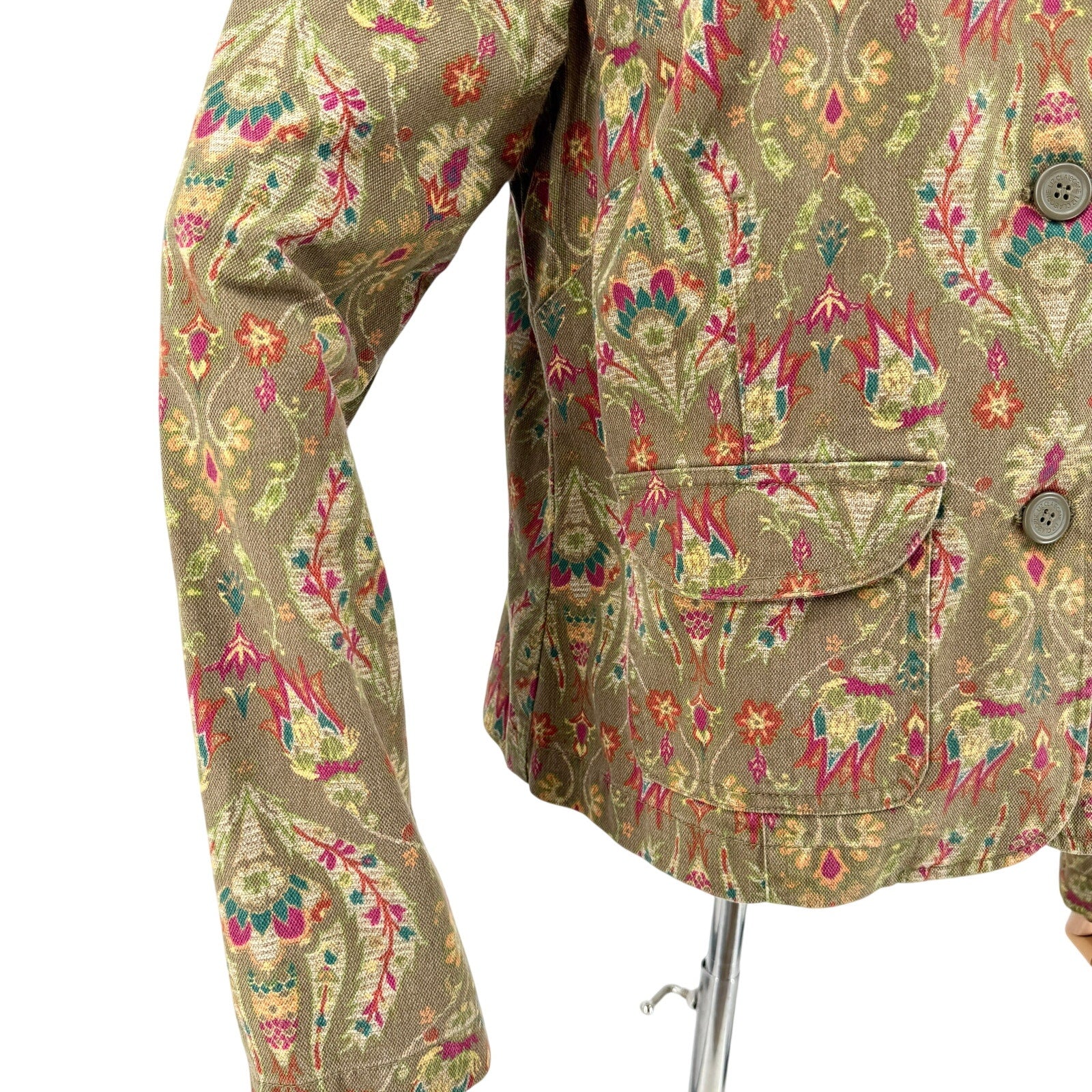 Vintage Y2K Liz Claiborne Olive Green Tapestry Cotton Paisley Print Jacket