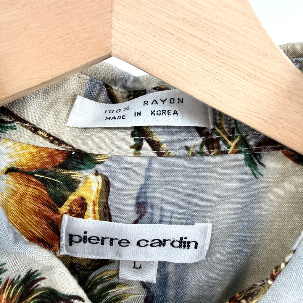 Vintage 90s Pierre Cardin Tan Rayon Hawaiian Scenic Shirt