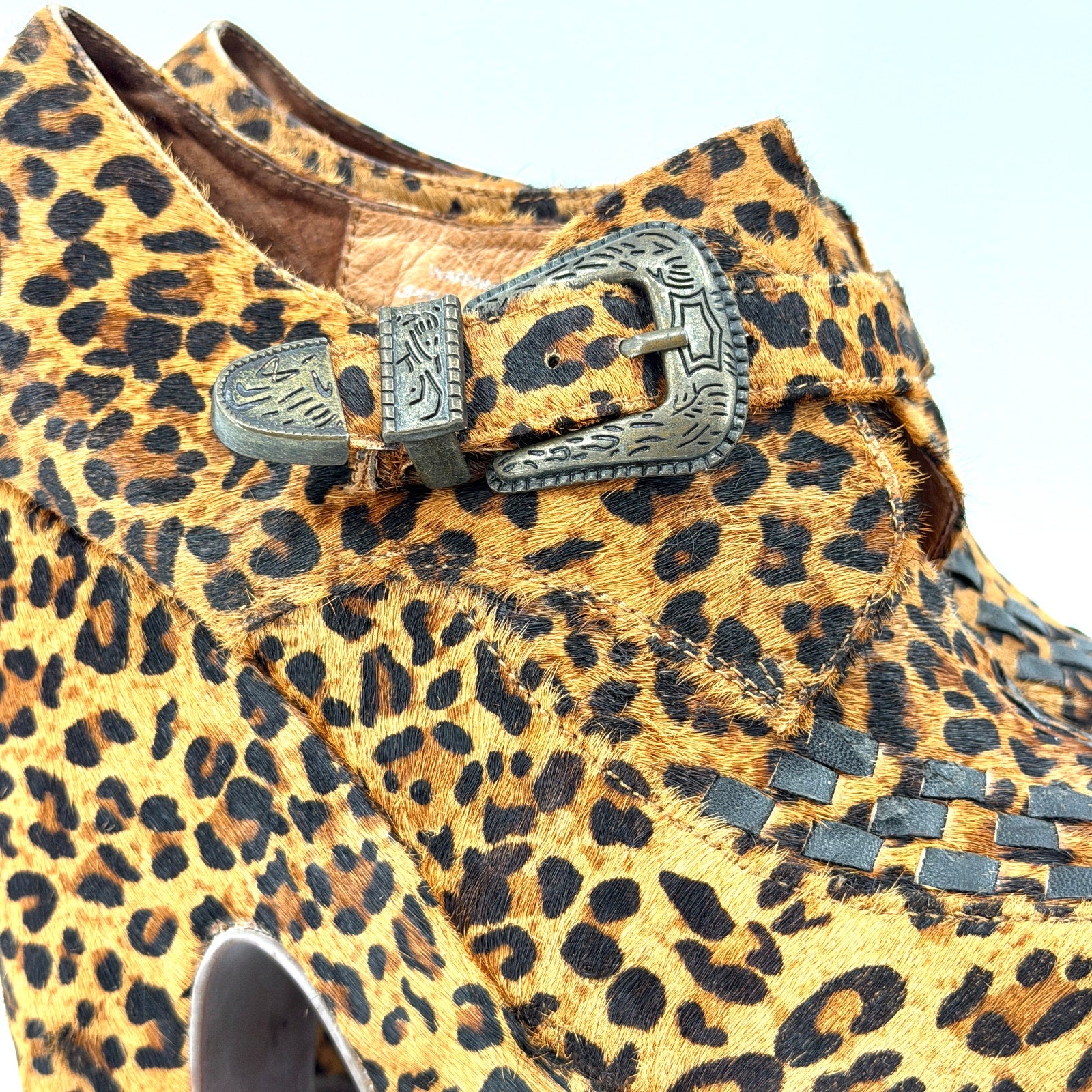 Jeffrey Campbell Leopard Genuine Leather Western Buckle Platform Loafers