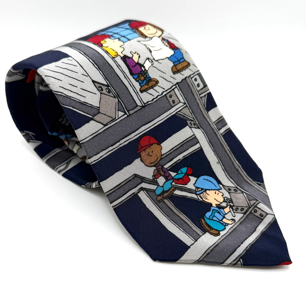 Vintage 90s Peanuts Navy 100% Silk The Sky's The Limit Construction Necktie