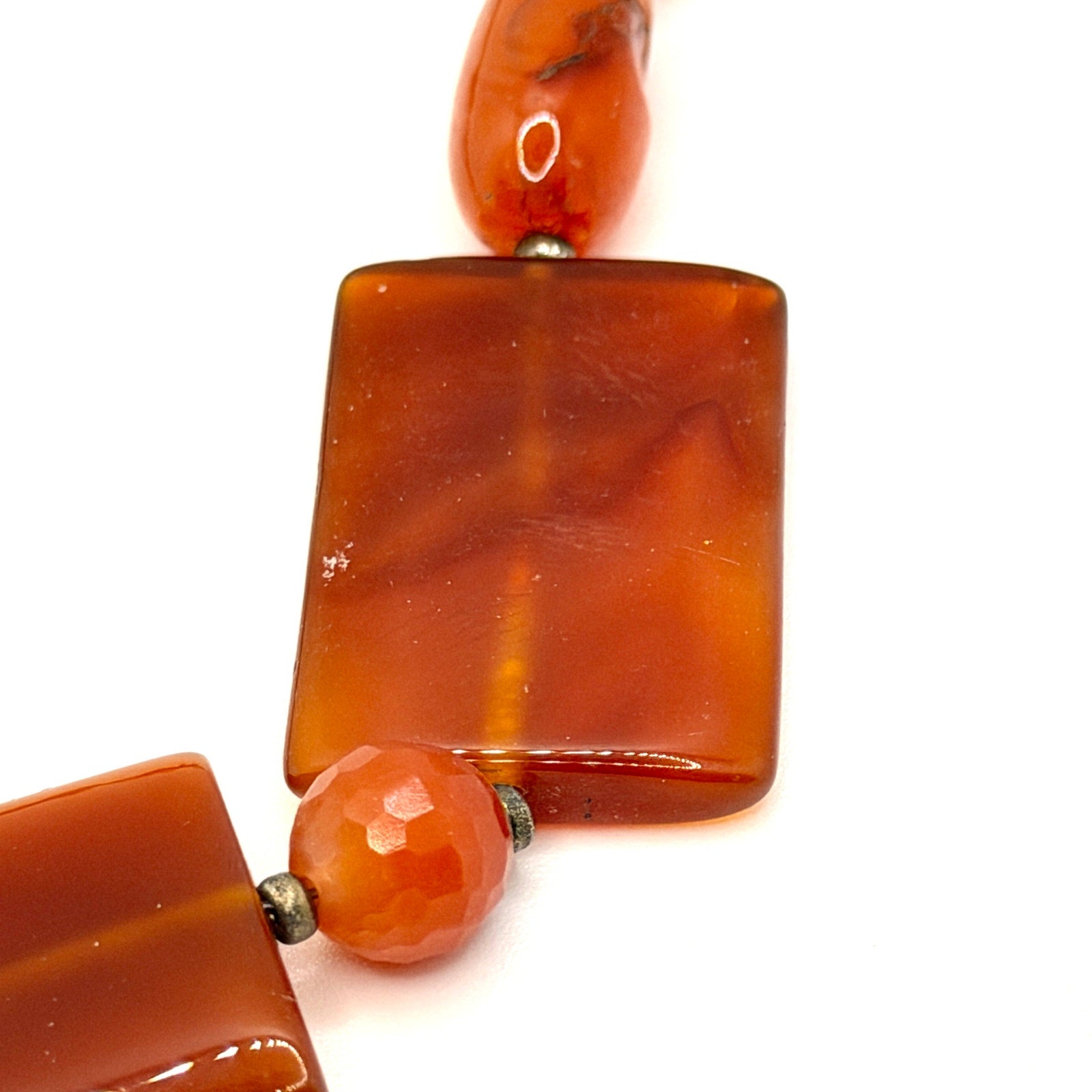 Vintage 90s Carnelian Orange Mixed Bead Slab Station Statement Necklace