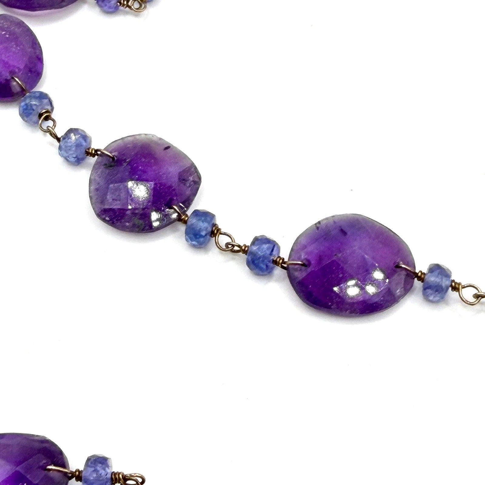 Vintage 90s Amethyst Tanzanite Faceted Bead Endless Statement Necklace