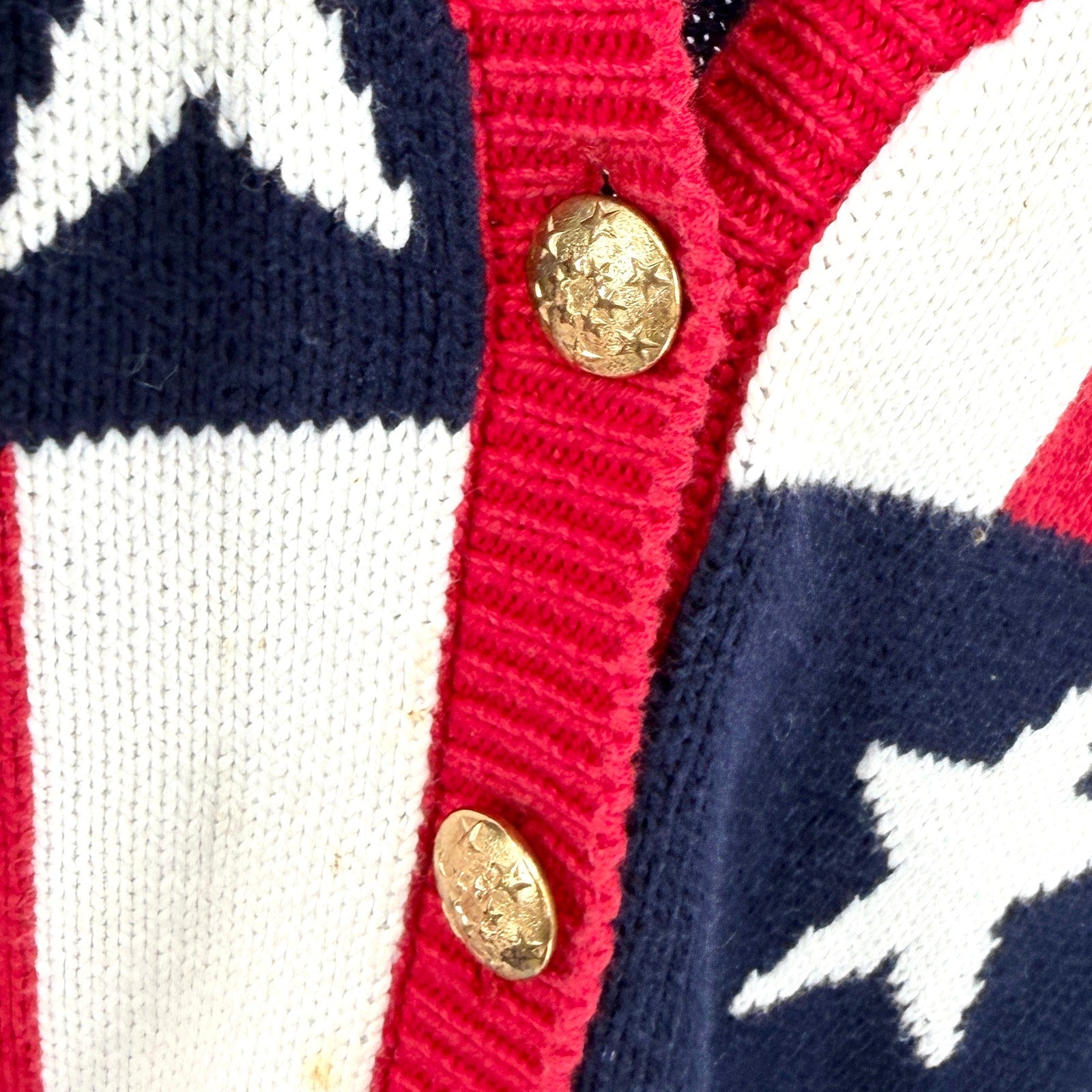 Vintage 90s Chelsea Charter Club Navy Red White 100% Cotton Cardigan