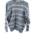 Vintage 90s Claiborne Blue 100% Cotton Geometric Fair Isle Crewneck Sweater