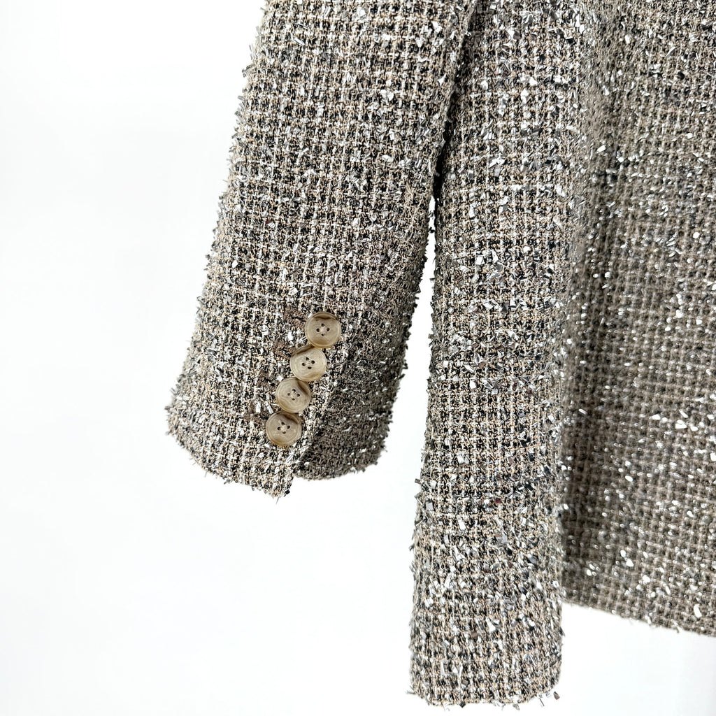 Banana Republic Beige Silver Metallic Tweed Blazer Pant Suit