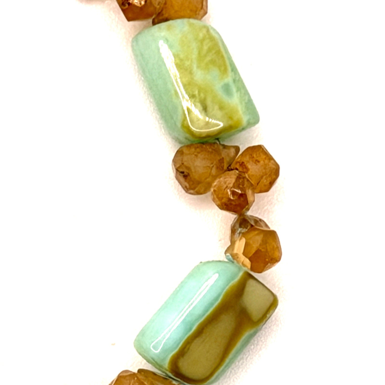 Vintage 90s Blue Green Larimar Citrine Tiger Eye Boho Square Toggle Bracelet