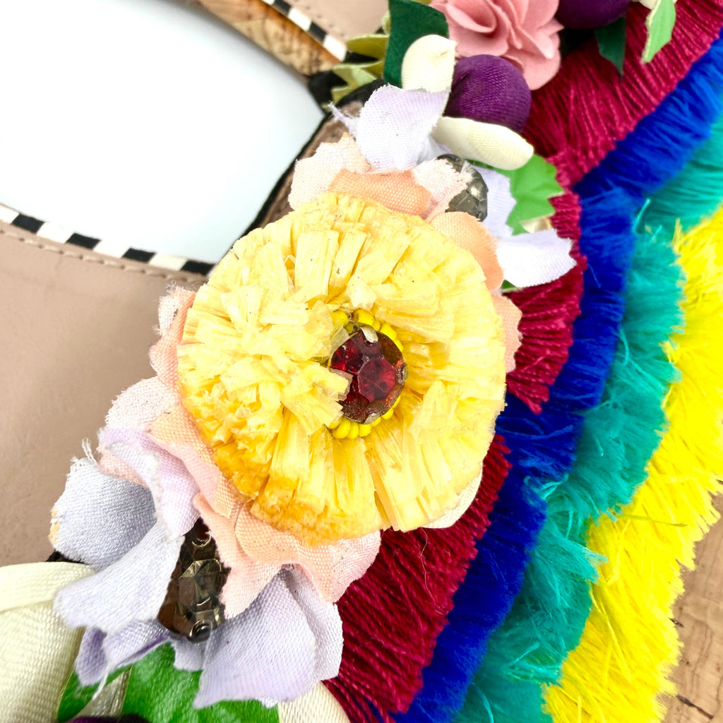 Betsey Johnson Multicolor Tropical Floral Fringe Slide Sandals
