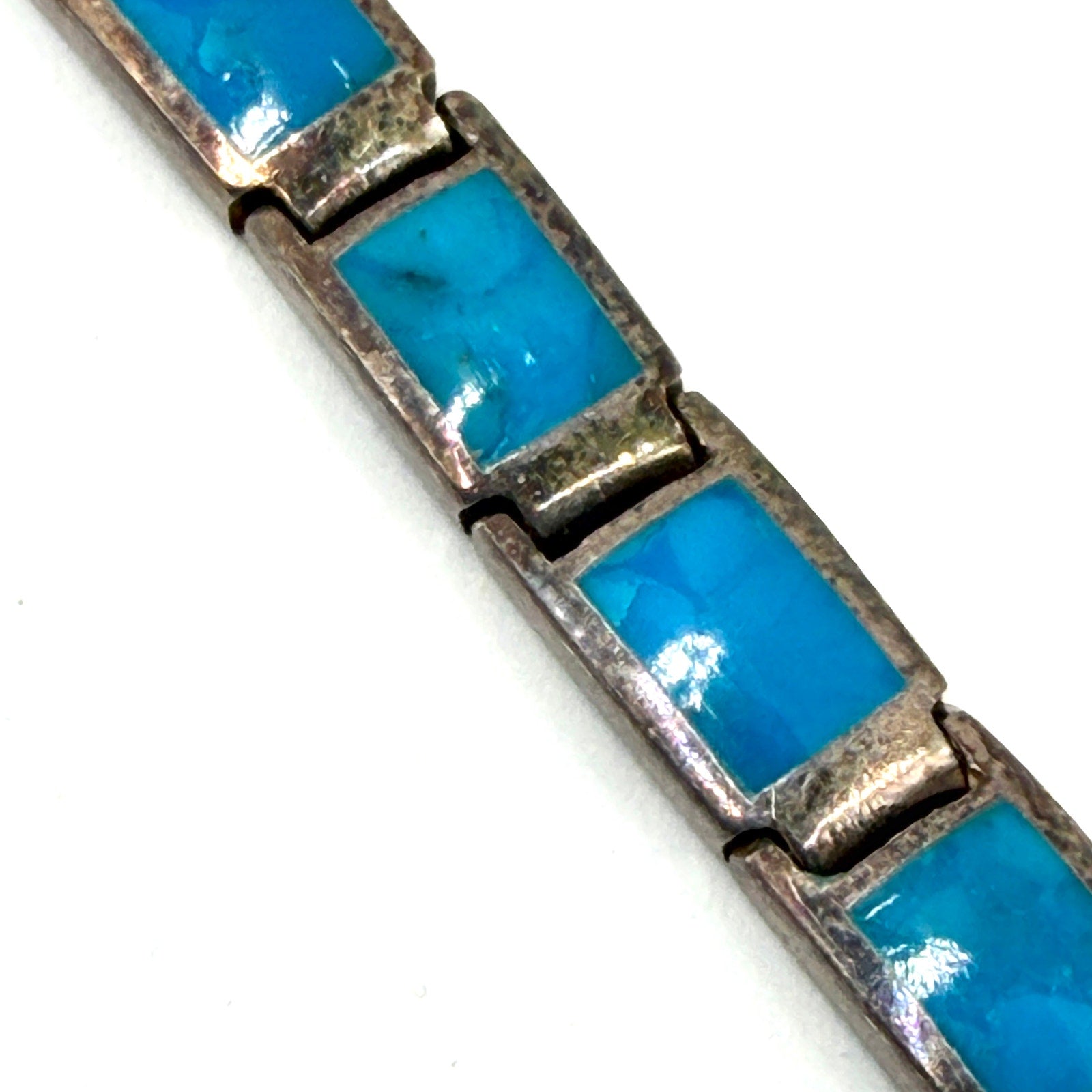 Vintage 90s Turquoise Sterling Silver Stamped Inlay Tennis Bracelet