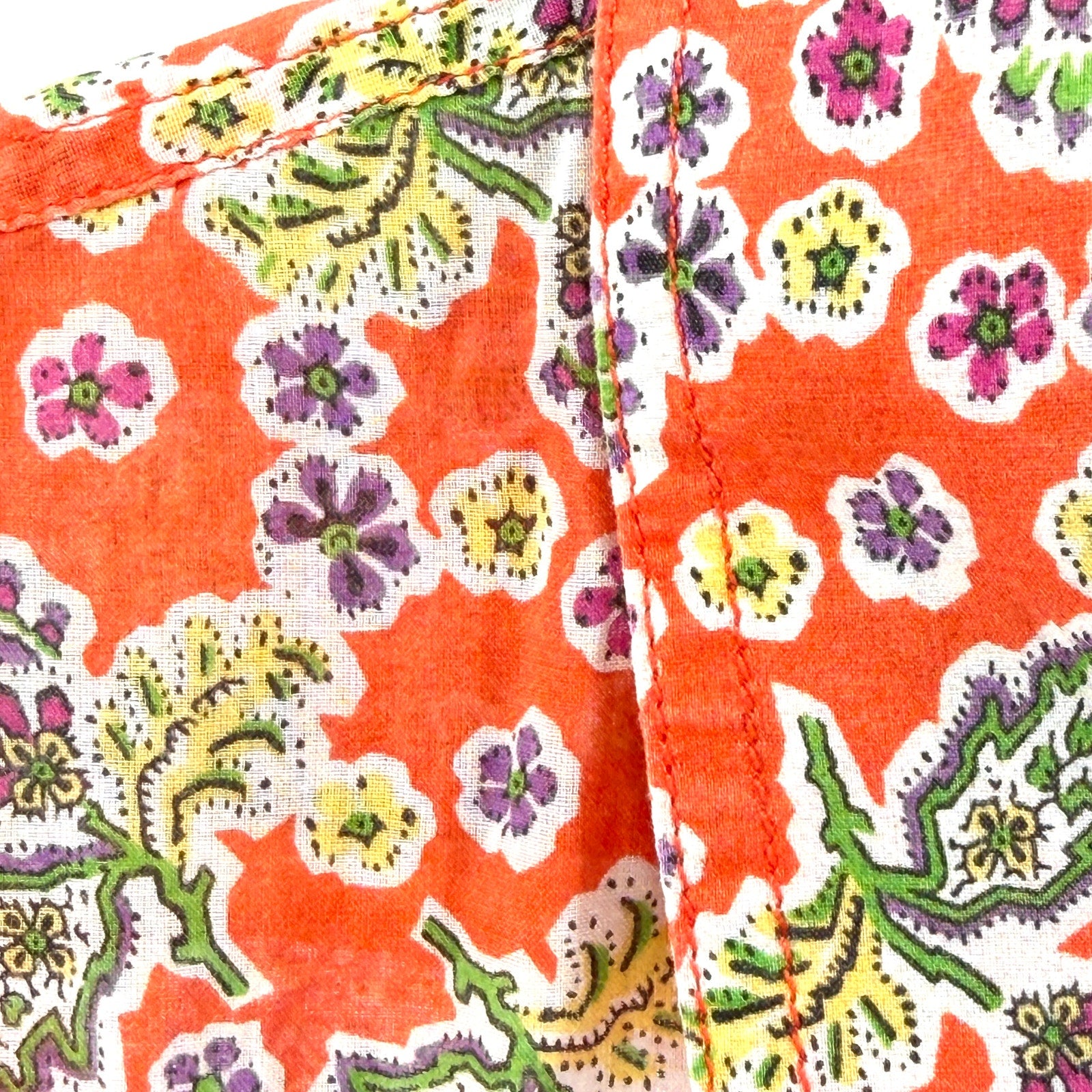 Lauren Ralph Lauren Orange Purple Floral 100% Cotton Button Down Shirt