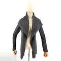 Aqua Gray Cashmere Wool Lattice Detail Shawl Collar Open Cardigan