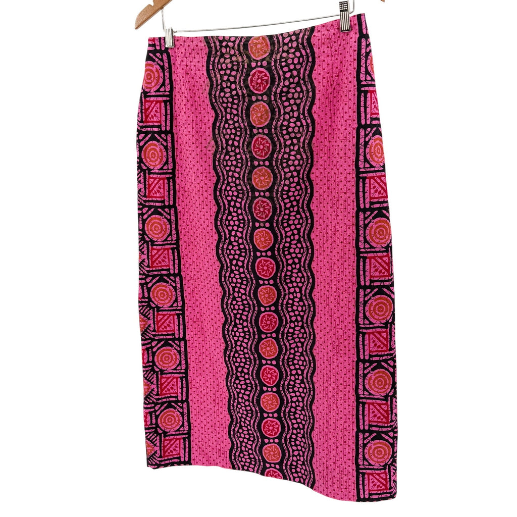 Vintage 90s Handmade Pink 100% Cotton African Wax Print Pencil Maxi Skirt