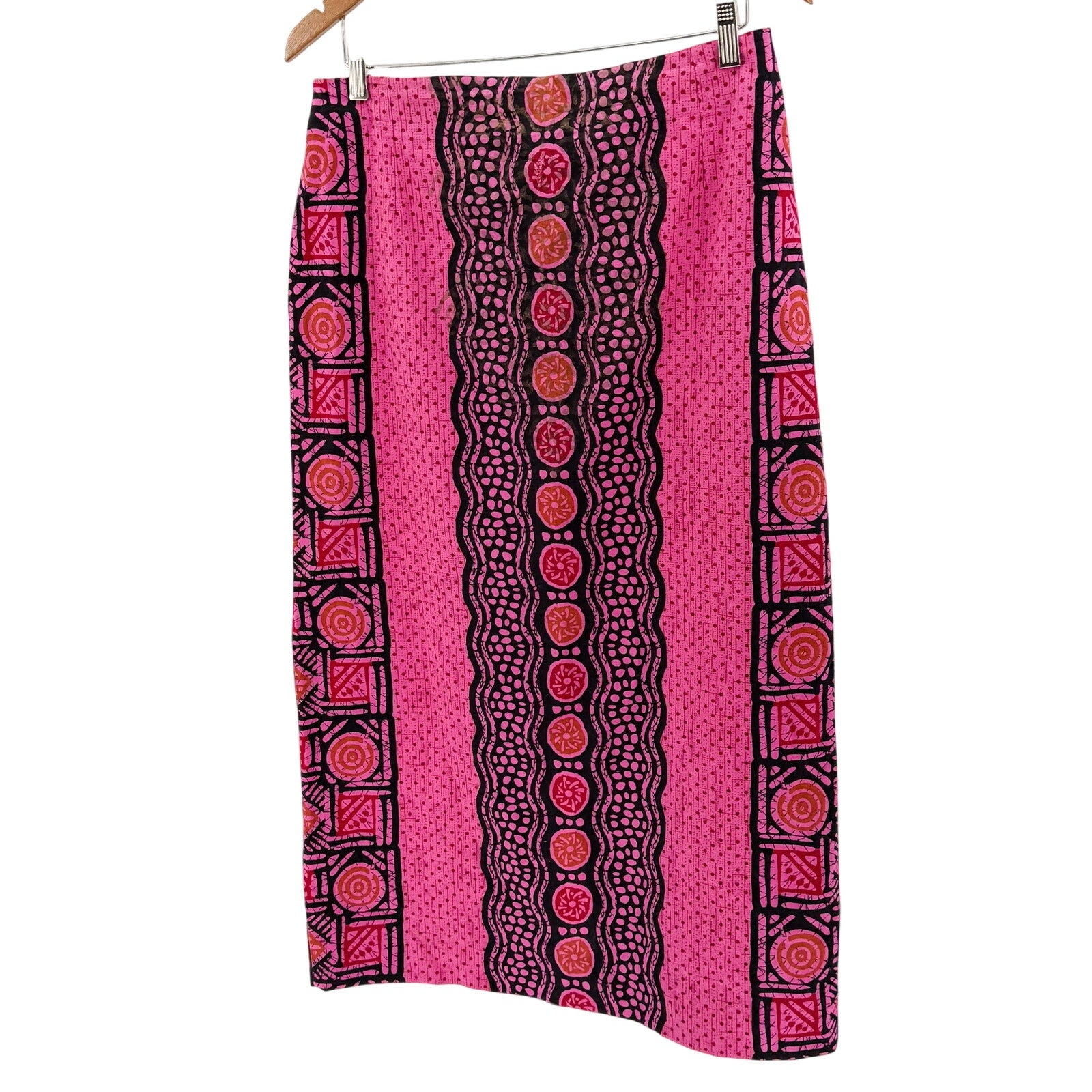 Vintage 90s Handmade Pink 100% Cotton African Wax Print Pencil Maxi Skirt