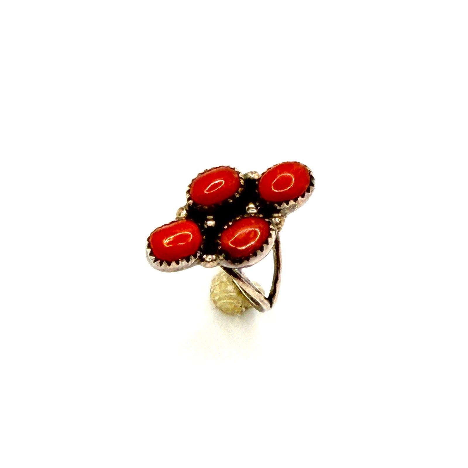Vintage 70s Signed WR Sterling Silver Red Coral Cluster Southwestern Ring