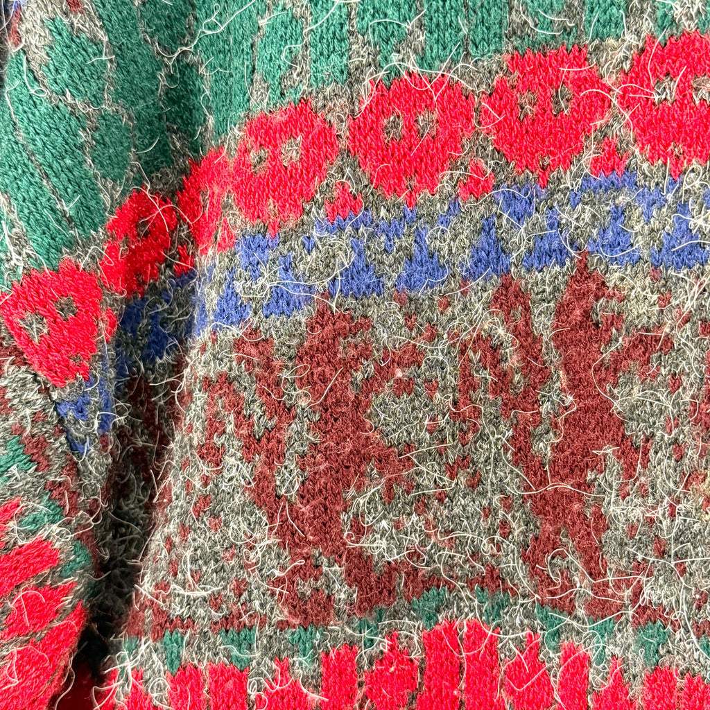 Vintage 80s Version Original Patterned Soft Wool Blend Crewneck Sweater