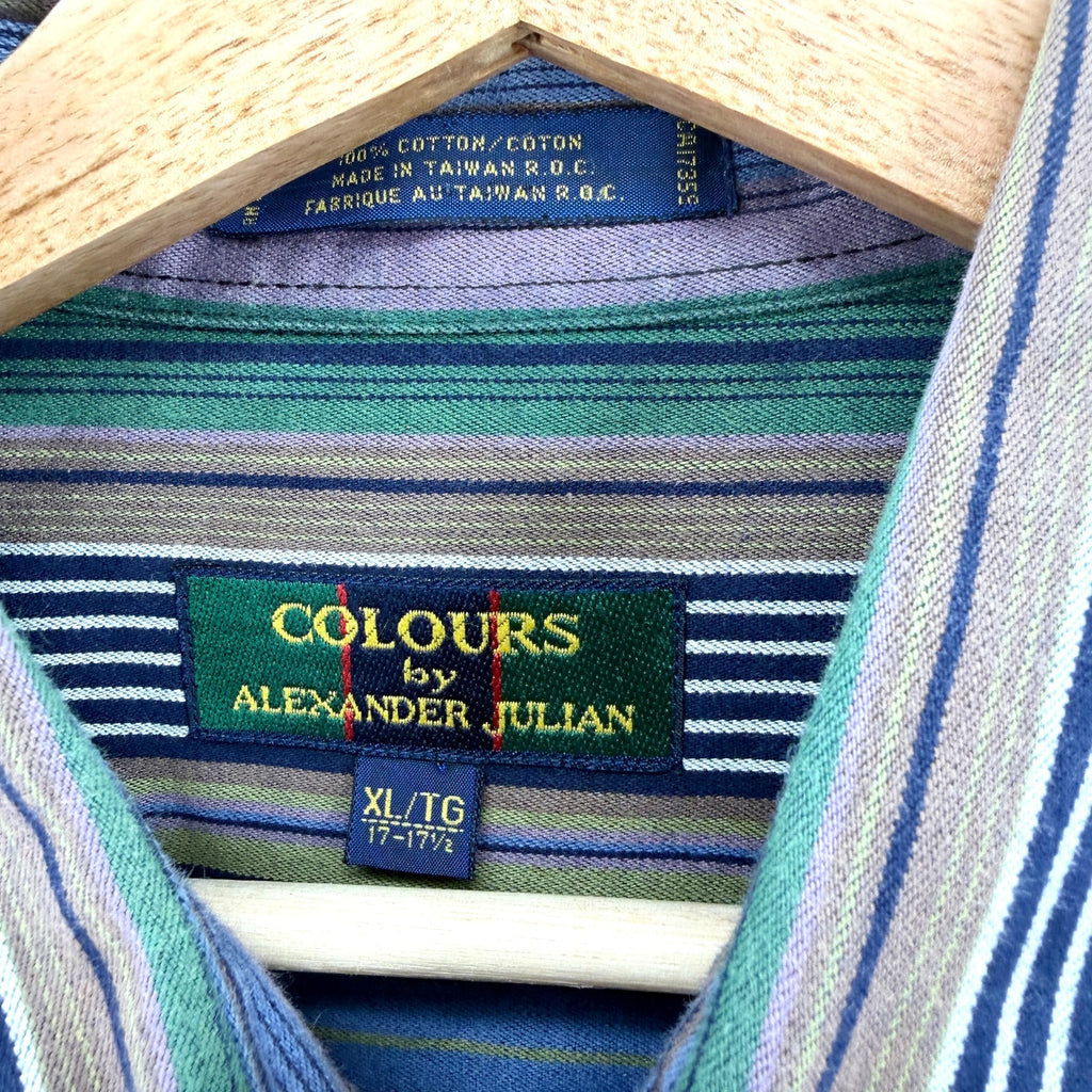 Vintage 90s Colours by Alexander Julian Blue Green Stripe 100% Cotton Shirt