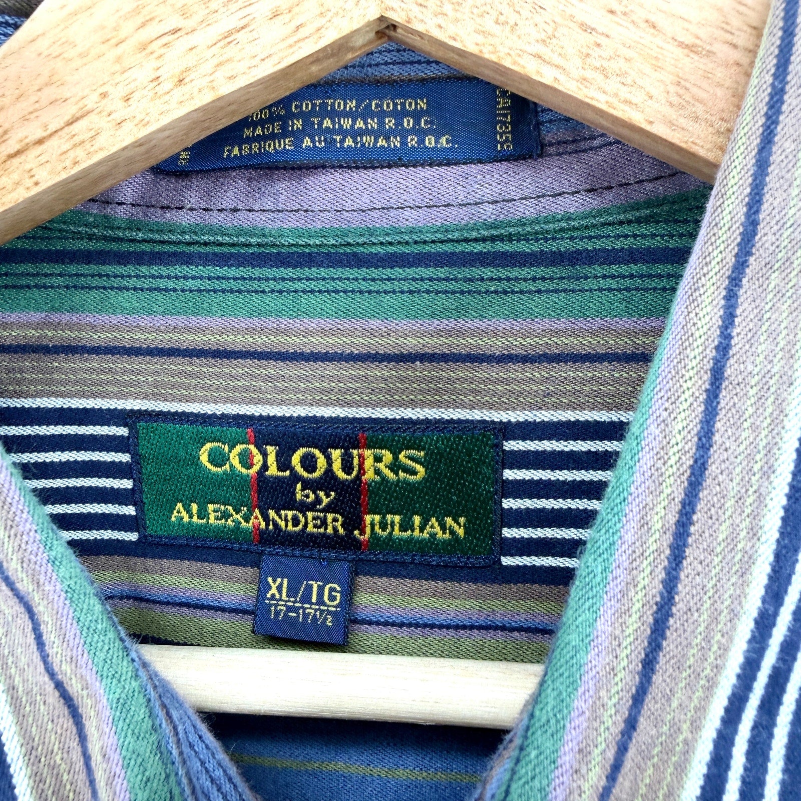 Vintage 90s Colours by Alexander Julian Blue Green Stripe 100% Cotton Shirt