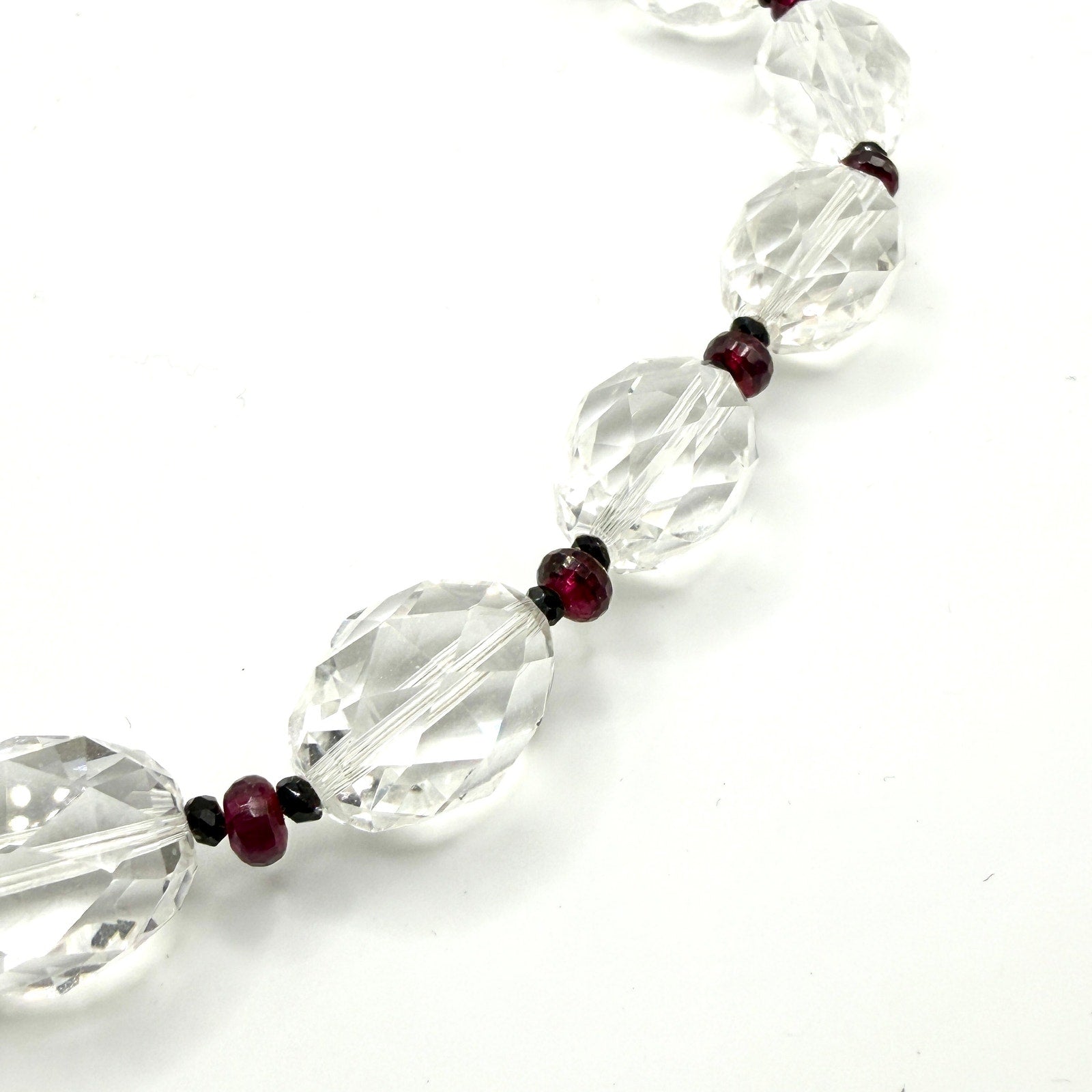 Vintage 90s Clear Quartz Garnet Sterling Silver Toggle Necklace