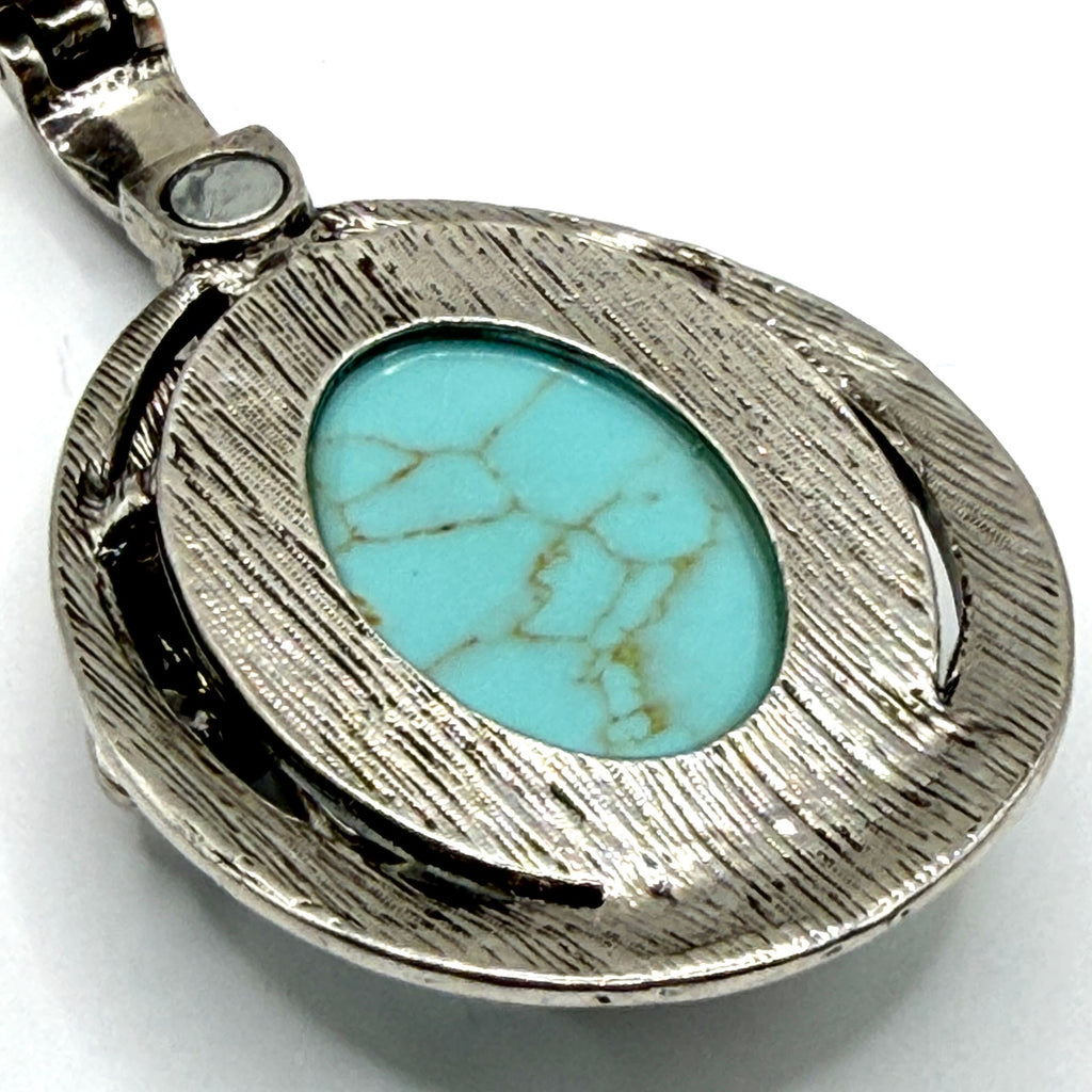 Vintage Y2K Fleur de Lis Turquoise Rhinestone Magnetic Enhancer Pendant